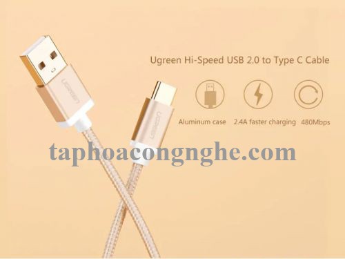 Ugreen 20859 0.5M màu Vàng Dây USB 2.0 sang Type-C đầu nhôm dây bọc vinyl US174 30020859